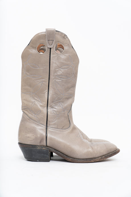 Vintage x Light Grey Embroidered Leather Cowboy Boot (9.5-10W)