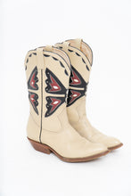 Load image into Gallery viewer, Vintage x REED’S SHOES Butterfly Embroidered Cream Leather Cowboy Boot (8.5, 9W)
