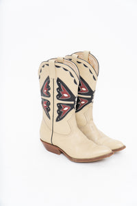 Vintage x REED’S SHOES Butterfly Embroidered Cream Leather Cowboy Boot (8.5, 9W)
