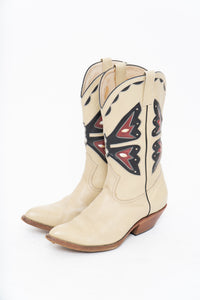 Vintage x REED’S SHOES Butterfly Embroidered Cream Leather Cowboy Boot (8.5, 9W)