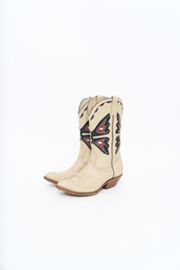 Vintage x REED’S SHOES Butterfly Embroidered Cream Leather Cowboy Boot (8.5, 9W)
