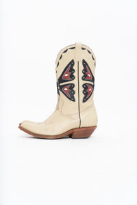 Vintage x REED’S SHOES Butterfly Embroidered Cream Leather Cowboy Boot (8.5, 9W)