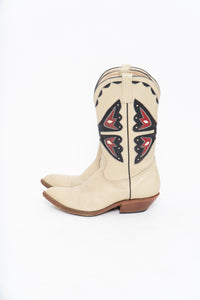 Vintage x REED’S SHOES Butterfly Embroidered Cream Leather Cowboy Boot (8.5, 9W)
