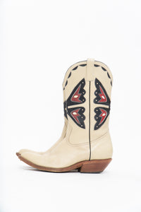 Vintage x REED’S SHOES Butterfly Embroidered Cream Leather Cowboy Boot (8.5, 9W)