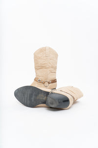 Vintage x DINGO Beige Belted Leather Cowboy Boot (6-7W)