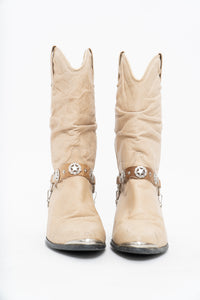 Vintage x DINGO Beige Belted Leather Cowboy Boot (6-7W)