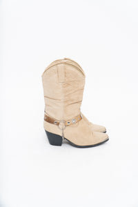 Vintage x DINGO Beige Belted Leather Cowboy Boot (6-7W)