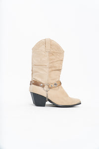 Vintage x DINGO Beige Belted Leather Cowboy Boot (6-7W)