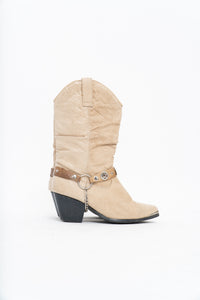 Vintage x DINGO Beige Belted Leather Cowboy Boot (6-7W)