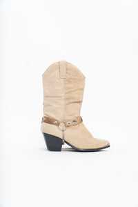 Vintage x DINGO Beige Belted Leather Cowboy Boot (6-7W)
