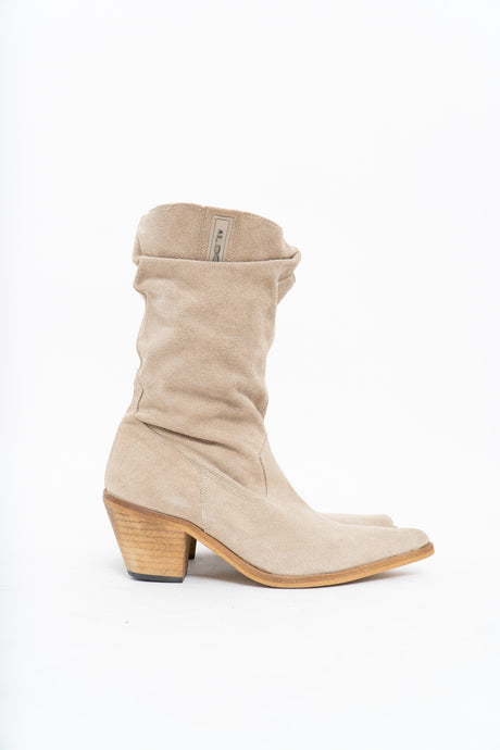 Vintage x ALDO Beige Suede Slouch Cowboy Boot (7, 7.5W)