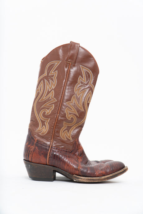 Vintage x Brown, Yellow Embroidered Cool-toe Cowboy Boot (7.5M, 8.5W)