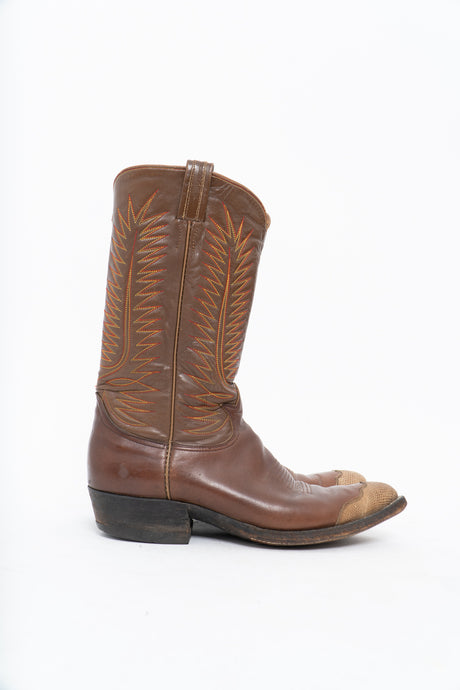 Vintage x TONY LAMA Brown, Red Embroidered Patent Leather Cowboy Boot (10M, 11.5W)