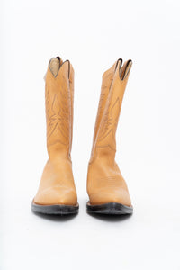 Vintage x JUSTIN x Deadstock Tan Embroidered Leather Cowboy Boot (8.5M, 10W)
