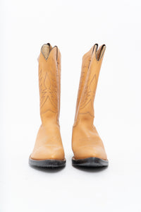 Vintage x JUSTIN x Deadstock Tan Embroidered Leather Cowboy Boot (8.5M, 10W)