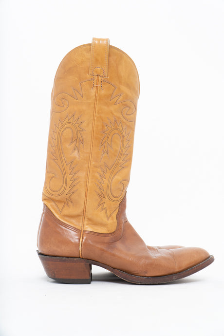 Vintage x ALBERTA BOOT CO Yellow, Camel Embroidered Butter Leather Cowboy Boot (10M, 11W)