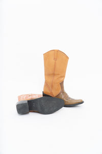 Vintage x Tan, Green Leather Cowboy Boot (5, 5.5W)