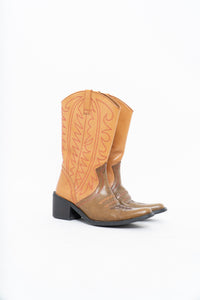 Vintage x Tan, Green Leather Cowboy Boot (5, 5.5W)