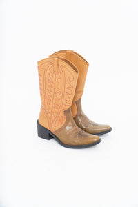 Vintage x Tan, Green Leather Cowboy Boot (5, 5.5W)