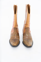 Load image into Gallery viewer, Vintage x Tan, Green Leather Cowboy Boot (5, 5.5W)