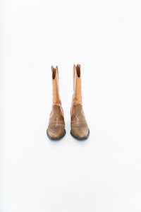 Vintage x Tan, Green Leather Cowboy Boot (5, 5.5W)