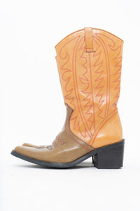 Vintage x Tan, Green Leather Cowboy Boot (5, 5.5W)