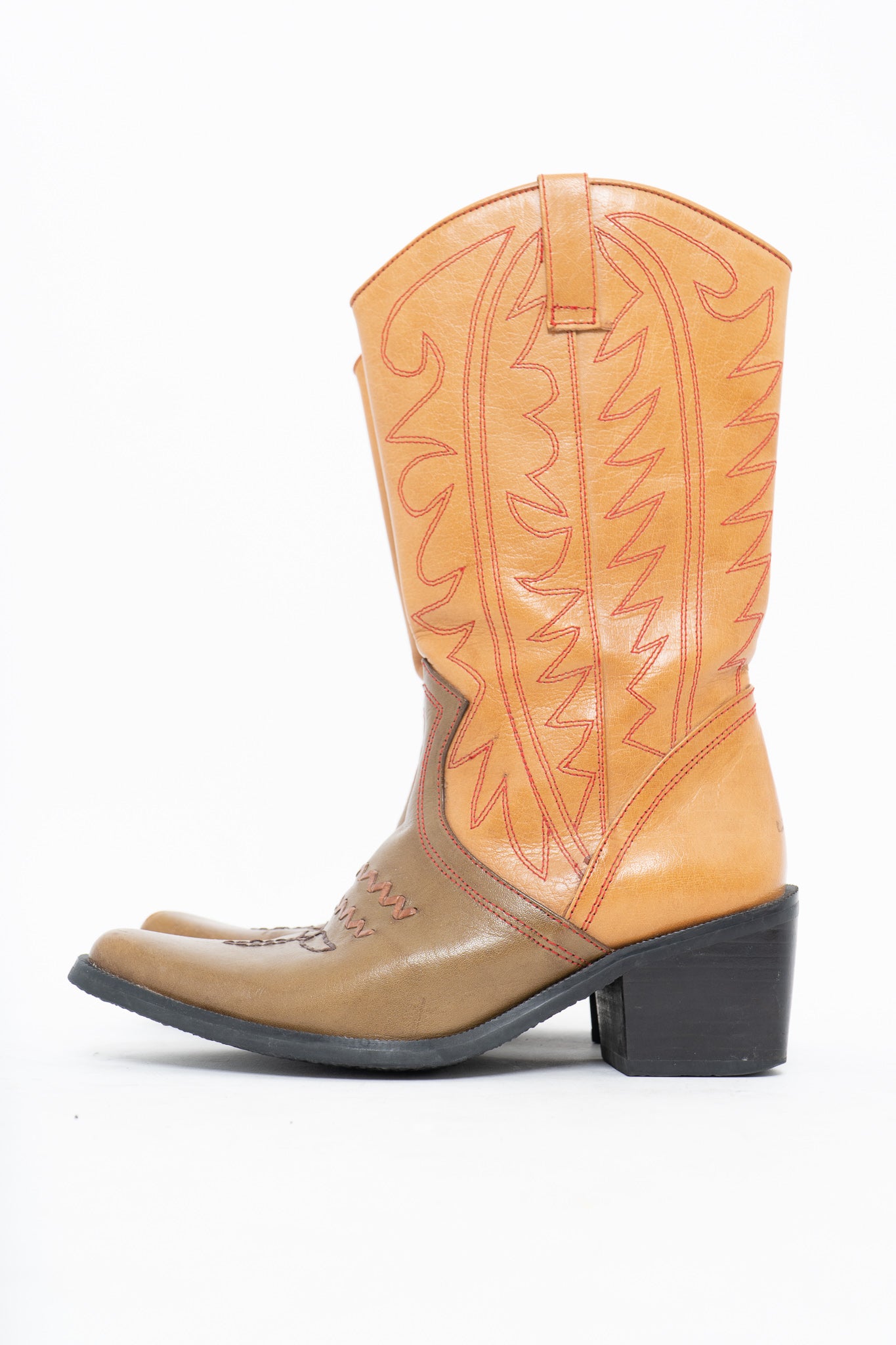 Vintage x Tan, Green Leather Cowboy Boot (5, 5.5W)