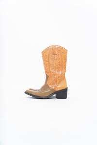 Vintage x Tan, Green Leather Cowboy Boot (5, 5.5W)