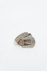 Vintage x Beige, Blue Leather Rhinestone Belt (S)