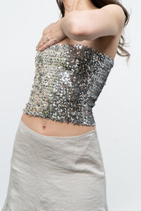 Vintage x Made in Canada x  Silver Sequin Strapless Crop Top (XS, S)
