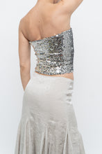 Load image into Gallery viewer, Vintage x Made in Canada x  Silver Sequin Strapless Crop Top (XS, S)
