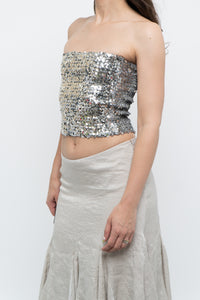 Vintage x Made in Canada x  Silver Sequin Strapless Crop Top (XS, S)