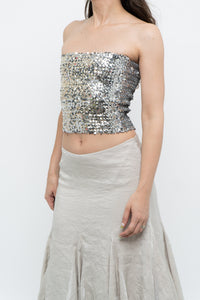 Vintage x Made in Canada x  Silver Sequin Strapless Crop Top (XS, S)
