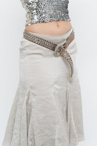 Vintage x Beige, Blue Leather Rhinestone Belt (S)