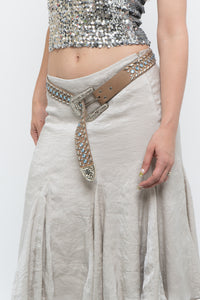 Vintage x Beige, Blue Leather Rhinestone Belt (S)