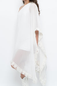 Vintage x White Lace Embroidered Flowy White Sheer Off-Shoulder Top (L)