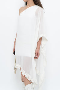 Vintage x White Lace Embroidered Flowy White Sheer Off-Shoulder Top (L)