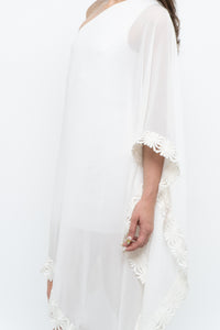 Vintage x White Lace Embroidered Flowy White Sheer Off-Shoulder Top (L)