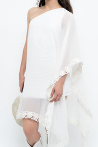 Vintage x White Lace Embroidered Flowy White Sheer Off-Shoulder Top (L)