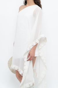 Vintage x White Lace Embroidered Flowy White Sheer Off-Shoulder Top (L)