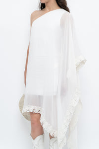 Vintage x White Lace Embroidered Flowy White Sheer Off-Shoulder Top (L)