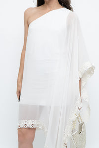 Vintage x White Lace Embroidered Flowy White Sheer Off-Shoulder Top (L)