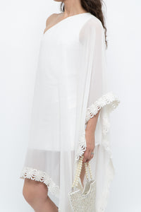 Vintage x White Lace Embroidered Flowy White Sheer Off-Shoulder Top (L)