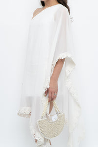 Vintage x White Lace Embroidered Flowy White Sheer Off-Shoulder Top (L)