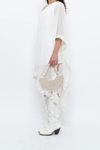 Vintage x White Lace Embroidered Flowy White Sheer Off-Shoulder Top (L)