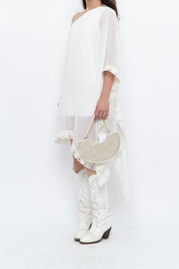 Vintage x White Lace Embroidered Flowy White Sheer Off-Shoulder Top (L)