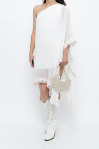 Vintage x White Lace Embroidered Flowy White Sheer Off-Shoulder Top (L)