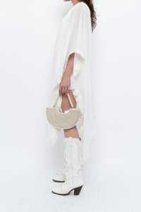 Vintage x White Lace Embroidered Flowy White Sheer Off-Shoulder Top (L)
