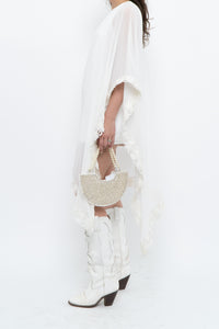 Vintage x White Lace Embroidered Flowy White Sheer Off-Shoulder Top (L)