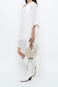 Vintage x White Lace Embroidered Flowy White Sheer Off-Shoulder Top (L)